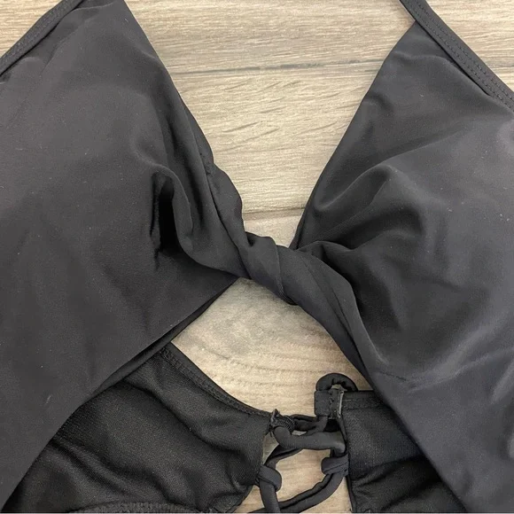 Black Floral Print Halter Tummy Control One Piece Swimsuit - Picture 6 of 8